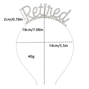 Detailed dimensions of a silver-toned rhinestone Retired headband party accessory