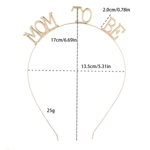 Detailed size specifications for the gold metal Mommy to Be headband with dimensions