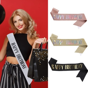 Glitter birthday party sashes in gold, silver and rose gold with Happy Birthday text