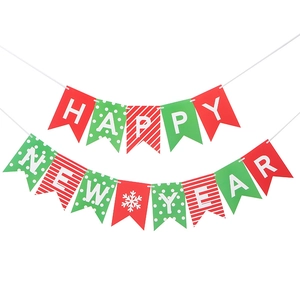 Classic red and green Happy New Year banner decoration with white snowflake and dot patterns