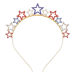 Zinc alloy star headband with red white and blue rhinestones for party celebrations