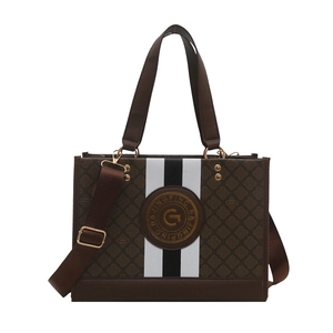 Modische braune Tragetasche mit geometrischem Muster und verstellbarem Schultergurt Damen