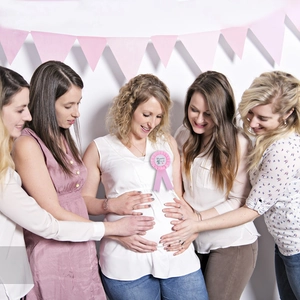 Pink Mommy to Be badge made of satin ribbon for baby shower party gender reveal events