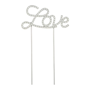 Sparkling silver Love metal cake topper with rhinestones for wedding and Valentine cake