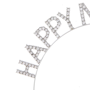 Elegant HAPPY NEW YEAR silver headband with sparkling rhinestones for party hair accessories