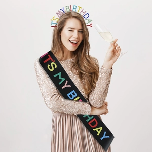Sparkling rhinestone birthday headband and satin sash set for party celebrations