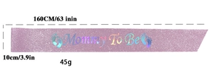 Pink glitter Mommy To Be sash with baby footprint design, size 160x10cm for baby showers