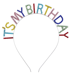 Bunter Strass ITS MY BIRTHDAY Haarreif mit silbernem Metallrahmen für Geburtstagspartys