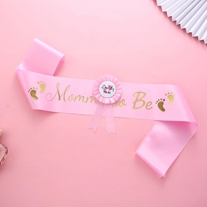 Pink Mommy to Be sash and Daddy to Be badge set for baby shower party celebrations