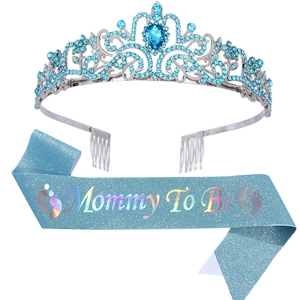 Mommy to be Set mit blauer Strass-Krone und blauem Glitzer-Schärpe für Babyparty-Feiern