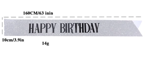 Fascia di compleanno glitterata argento, testo Happy Birthday, dettaglio 160x10cm