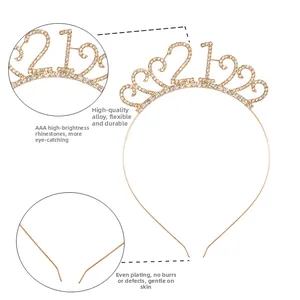 Close-up of golden 21st birthday tiara featuring AAA zircons and polished alloy finish