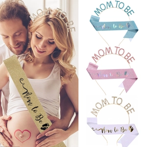 Mom To Be Tiara Crown And Sash Set Alloy Rhinestone Headband For Baby Shower Gender Reveal Party Pregnancy Celebration Gift