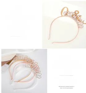 Detail of glittery birthday tiaras with numbers 18 and 30 in rose gold, gold and silver