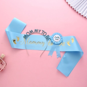 Blue Baby Shower kit with Mommy to be sash, Daddy badge and rhinestone headband set