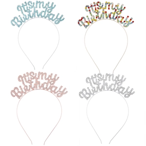 Rhinestone Letter Birthday Headband Zinc Alloy Its My Birthday Tiara For Women Girls Birthday Party Celebration Hair Accessories