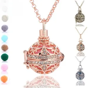 Hollow sphere pendant necklace with sparkling rhinestones and colorful felt inserts