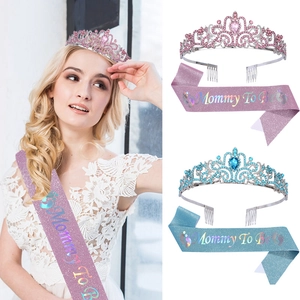 Mommy To Be Tiara Krone Und Schärpe Set Glitzer Stoff Strass Stirnband Für Baby Shower Party Schwangerschaft Geschenke Damen Schmuck