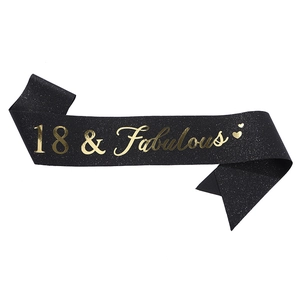 Écharpe noire pailletée avec texte doré 18 & Fabulous pour fête de 18ème anniversaire