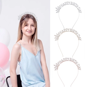 Alloy Rhinestone Happy Birthday Letter Crown Headband Fashion Party Hair Accessories Tiara For Women Birthday Decoration