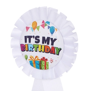 Insigne ruban blanc It's My Birthday pour fête d'anniversaire avec motifs de ballons