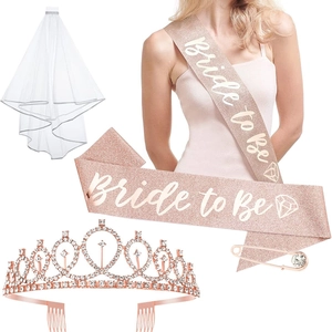 Rose Gold Bride To Be Bachelorette Party Decorations Set With Rhinestone Crown Tiara Sash Veil And Badge For Bridal Shower