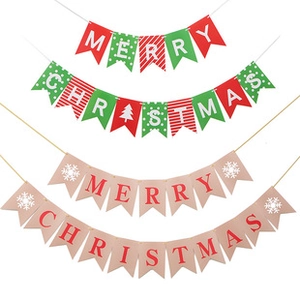 Set of two festive Merry Christmas banners with classic red green and kraft paper styles