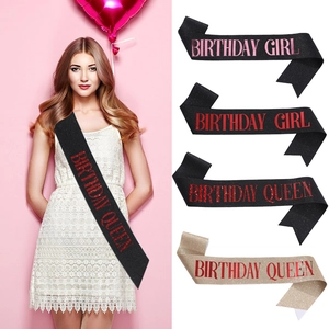 Birthday Girl Queen Sash Glitter Fabric Hot Stamping Birthday Party Decoration Supplies For Women Girls Celebration Accessory
