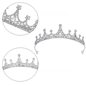 Detail view of silver crystal tiara with marquise rhinestones and alloy plating