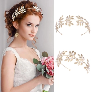 Baroque Bridal Headband Gold Alloy Leaf Crown With Faux Artificial Pearl Elegant Wedding Hair Accessories For Women Party Accessory
