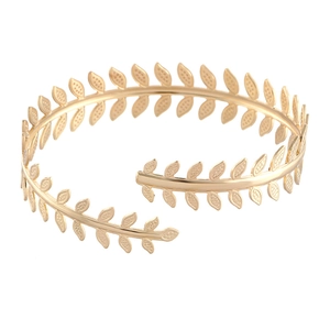 Baroque style gold leaf branch arm cuff with adjustable laurel wreath metal design