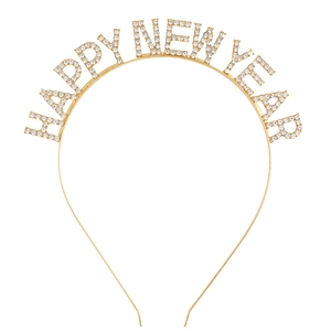 Happy New Year Rhinestone Headband Zinc Alloy Letter Hair Band Party Decorative Headpiece For Women New Year Eve Gift