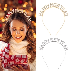 Sparkling Happy New Year headband with rhinestones in gold and silver for party decor