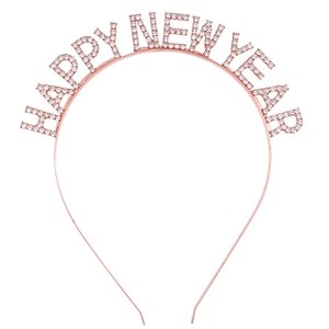 Rose gold Happy New Year headband with sparkling rhinestones for party celebrations