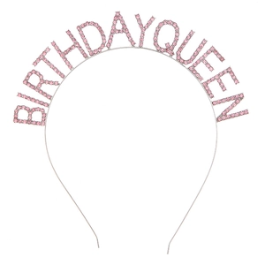 Serre-tête Birthday Queen argenté avec cristaux roses pour célébration d'anniversaire
