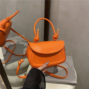 Women Modern Solid PU Leather Shoulder Bag Knotted Handle Fashion Crossbody Small Square Bag Underarm Purse With Flap Magnet Closure