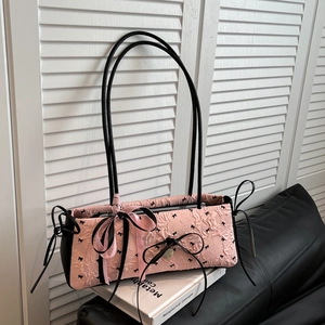Borsa Sottobraccio in Seersucker Plissettato con Fiocco Donna Borsa a Tracolla in Pelle PU Moda Estate Pendolare