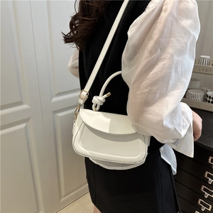 Chic white leather small square bag with knot handle and adjustable strap for women
