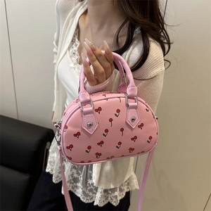 Rosa Kirschdruck Boston Tasche für Damen mit zwei Tragegriffen und praktischem Schultergurt