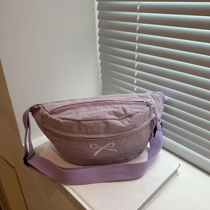 Women Bow Embroidered Canvas Chest Bag Casual Fashion Underarm Shoulder Bag Simple Versatile Crossbody Bag Solid Color Purse