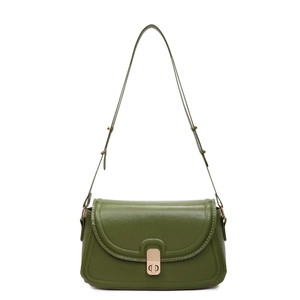 Petit sac bandoulière minimaliste vert olive pour femme avec boucle dorée élégante