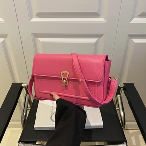 Sac à Épaule en Cuir PU Rétro pour Femmes Avec Texture Litchi Fermoir en Métal Doré Sac Sous le Bras de Grande Capacité
