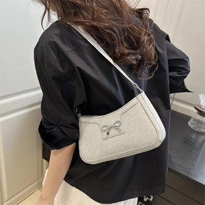 Silberne Glitzertasche Baguette-Stil mit Schleife und Reißverschluss für Damenmode