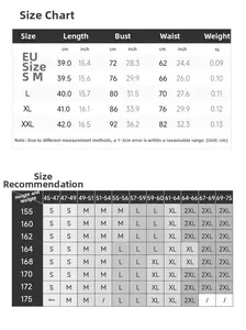 Guide des tailles pour débardeur de yoga avec mesures du buste et de la taille en cm