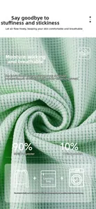 Détail macro du tissu gaufré respirant vert clair composé de 90% polyester et 10% élasthanne