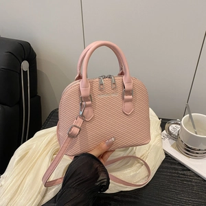 Women Woven PU Leather Shell Bag Fashion Large Capacity Shoulder Crossbody Bag Casual Urban Simple Handbag Dual Zipper Top Handle Bag