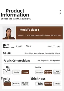 Detaillierte Größentabelle und Stoffdaten für Damen Winter Fleece Yoga Jacke