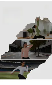 Slim fit long sleeve sports top shown in gym, urban commuting, and running scenarios
