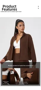 Detail der dunkelbraunen Thermo-Yoga-Jacke mit Funktionstaschen und verstellbarem Saum