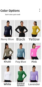 Detailed grid view showcasing 9 different color variants of the slim fit yoga top